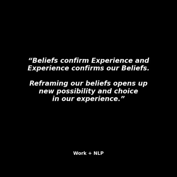 Black poster with quote about beliefs and experience